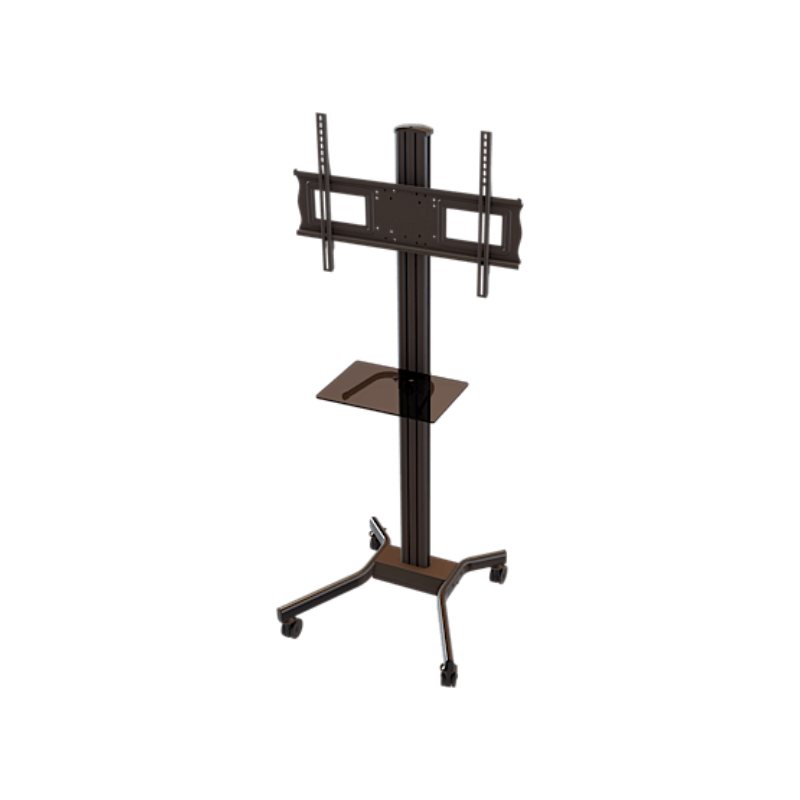 Adjustable Mobile Cart with Tempered Glass Shelf for 37" to 70" Screens
