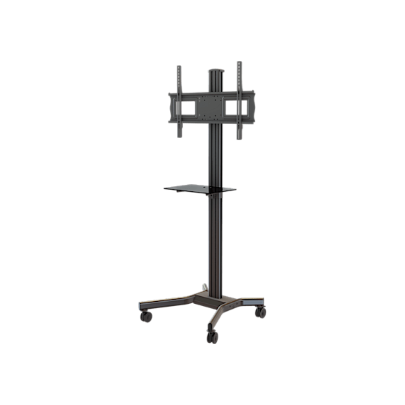 Adjustable Mobile Cart with Tempered Glass Shelf for 37" to 70" Screens